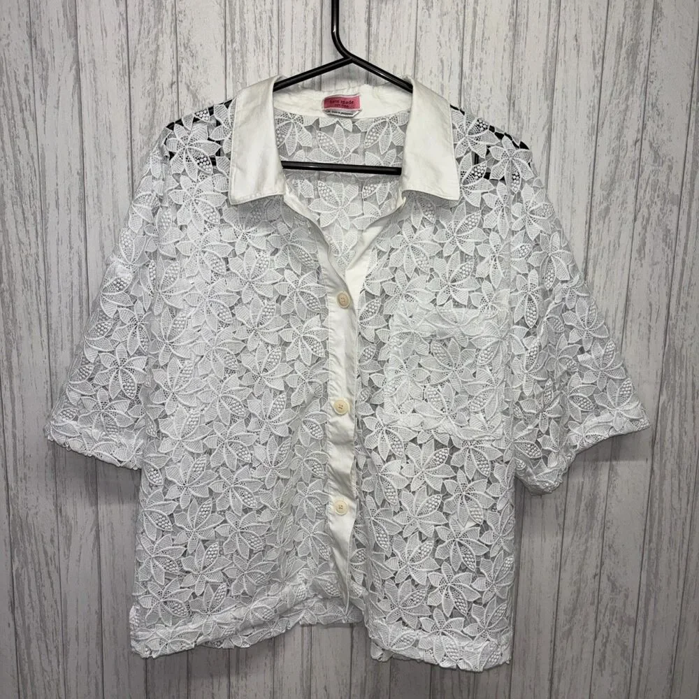 Womens Size M Kate Spade Lace Top White EUC